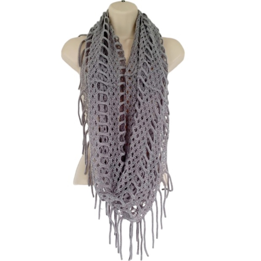 Handmade purple open stitch infinity tassel scarf